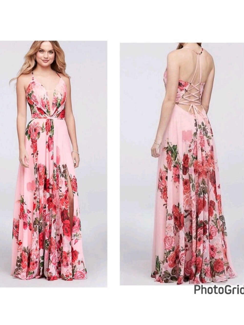 Vtg Cachet Floral Rose Sweetheart Y2K Babydoll Maxi Gown Slit Dress sz 4